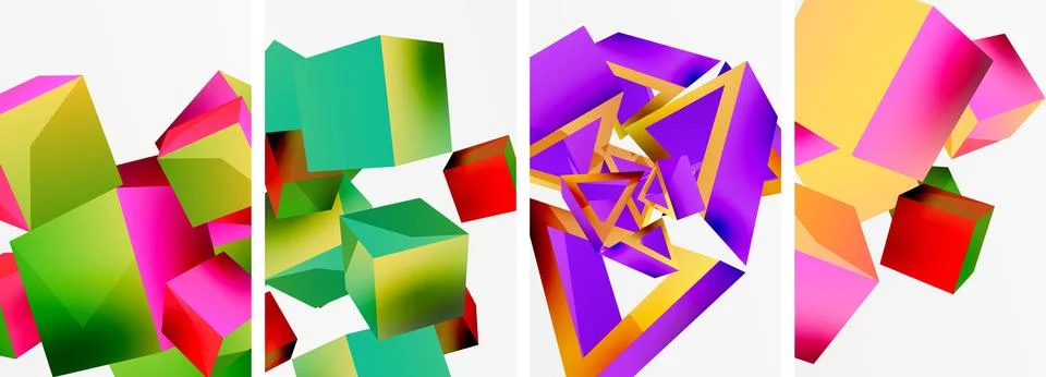 Composition of 3d cubes and other geometric elements background design for Stock Illustration