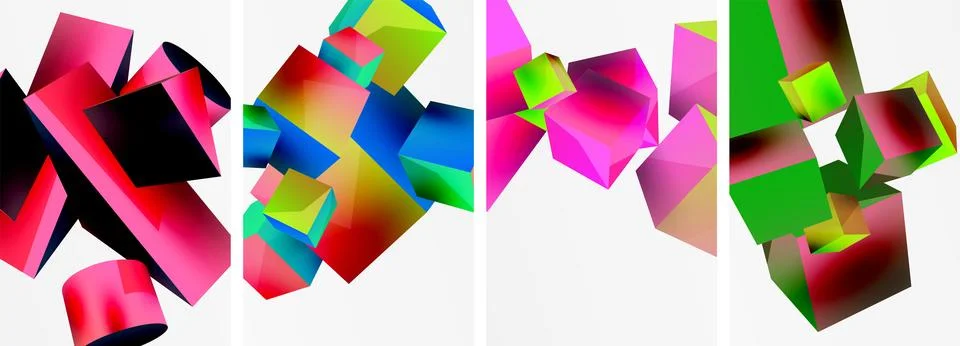 Composition of 3d cubes and other geometric elements background design for Illustrazione stock