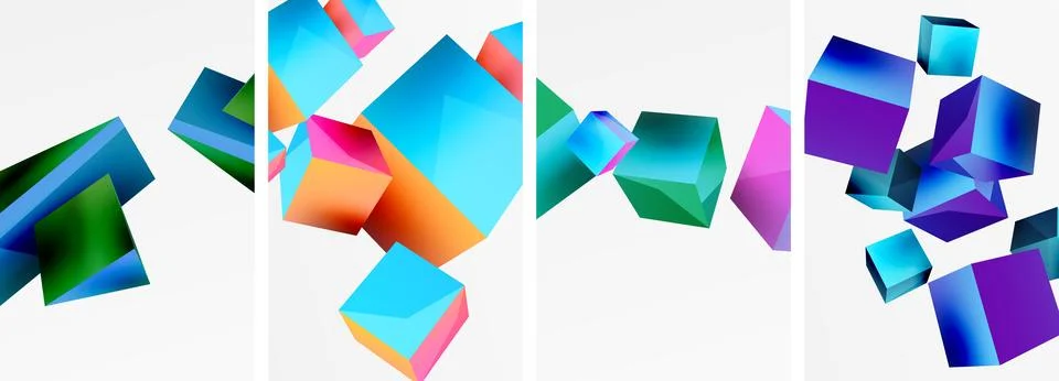 Composition of 3d cubes and other geometric elements background design for Stock Illustration