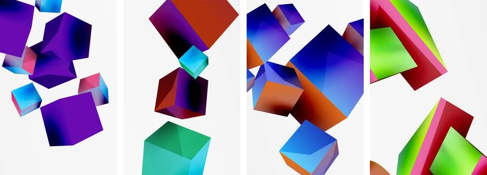 Composition of 3d cubes and other geometric elements background design for Illustrazione stock
