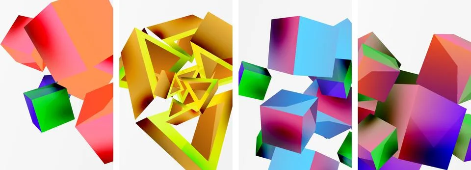 Composition of 3d cubes and other geometric elements background design for Illustrazione stock