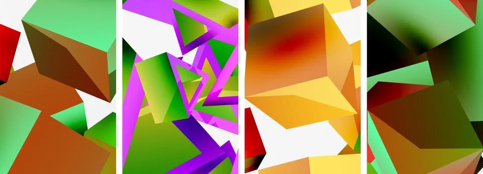Composition of 3d cubes and other geometric elements background design for Illustrazione stock