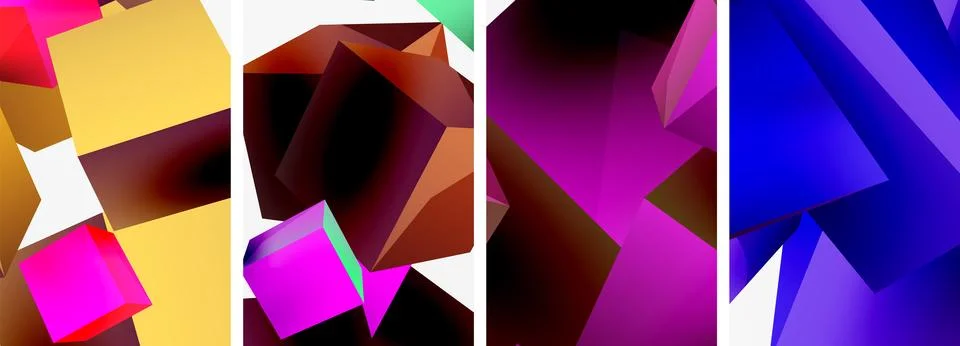 Composition of 3d cubes and other geometric elements background design for Illustrazione stock