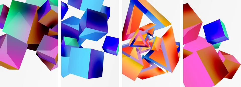 Composition of 3d cubes and other geometric elements background design for Illustrazione stock