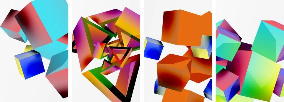 Composition of 3d cubes and other geometric elements background design for Illustrazione stock