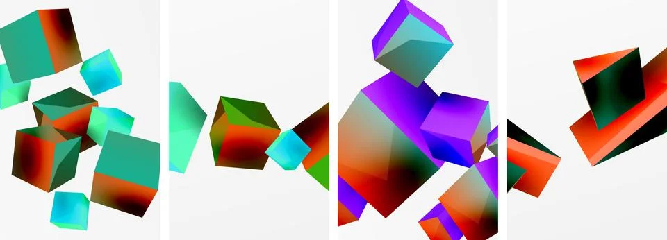 Composition of 3d cubes and other geometric elements background design for 스톡 일러스트