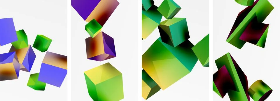 Composition of 3d cubes and other geometric elements background design for Stock Illustration