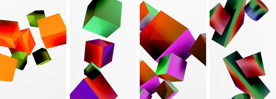 Composition of 3d cubes and other geometric elements background design for Illustrazione stock