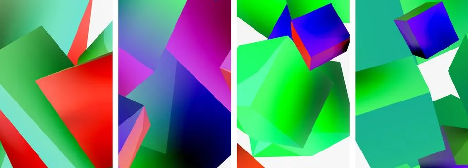 Composition of 3d cubes and other geometric elements background design for Stock Illustration