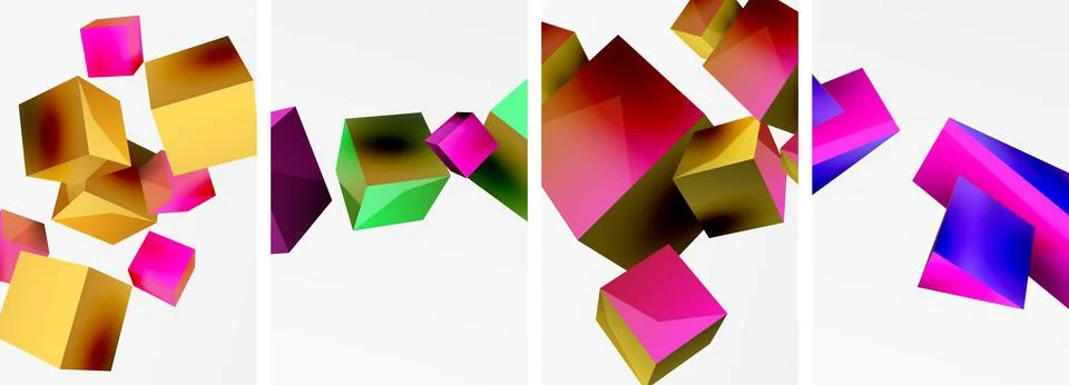 Composition of 3d cubes and other geometric elements background design for Stock Illustration
