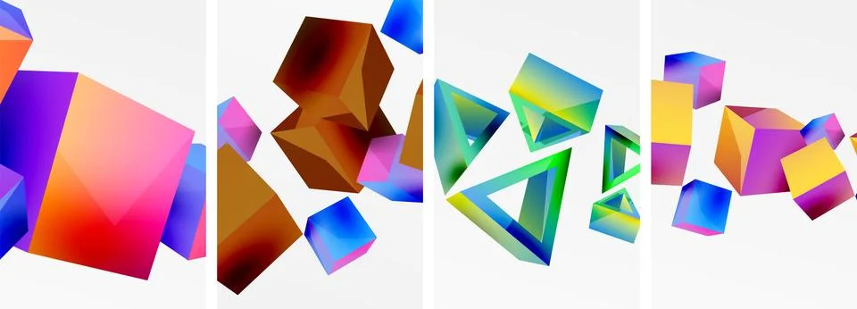Composition of 3d cubes and other geometric elements background design for Stock Illustration