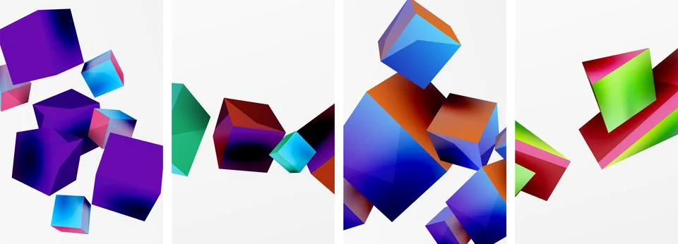 Composition of 3d cubes and other geometric elements background design for Stock Illustration