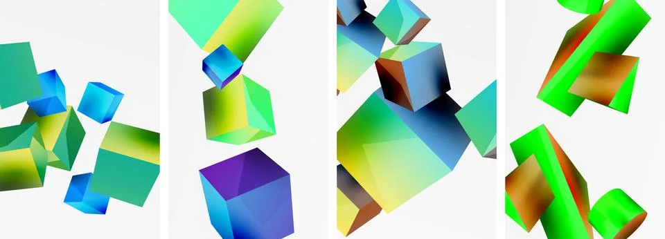 Composition of 3d cubes and other geometric elements background design for Stock Illustration