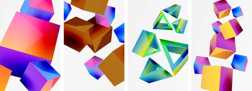 Composition of 3d cubes and other geometric elements background design for Stock Illustration