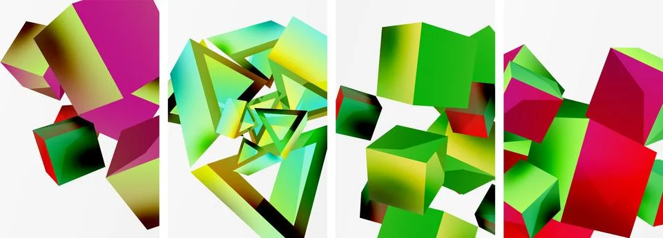 Composition of 3d cubes and other geometric elements background design for Stock Illustration