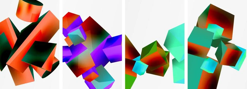 Composition of 3d cubes and other geometric elements background design for Illustrazione stock