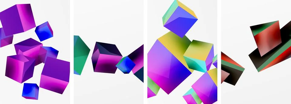 Composition of 3d cubes and other geometric elements background design for 스톡 일러스트