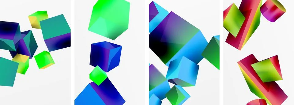Composition of 3d cubes and other geometric elements background design for Stock Illustration