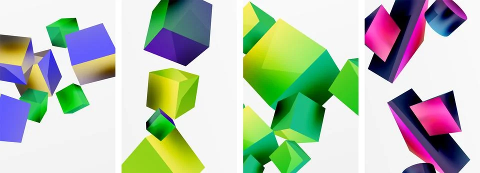 Composition of 3d cubes and other geometric elements background design for Illustrazione stock