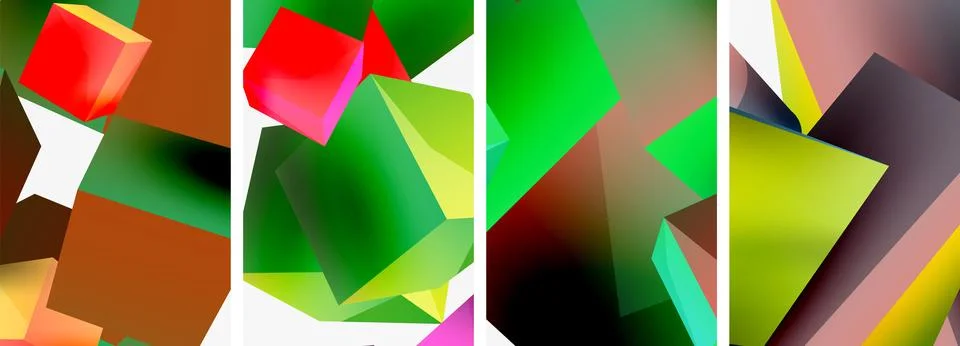 Composition of 3d cubes and other geometric elements background design for Illustrazione stock