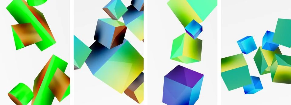 Composition of 3d cubes and other geometric elements background design for Stock Illustration