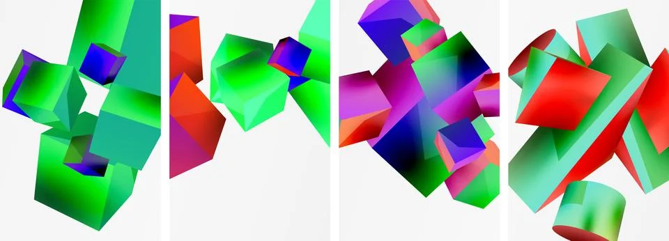 Composition of 3d cubes and other geometric elements background design for Illustrazione stock