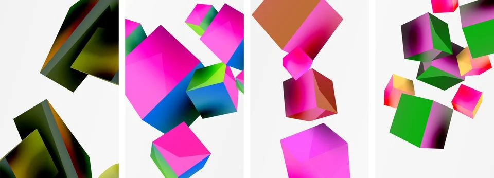Composition of 3d cubes and other geometric elements background design for Stock Illustration