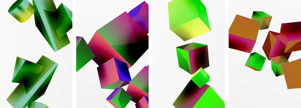 Composition of 3d cubes and other geometric elements background design for Stock Illustration