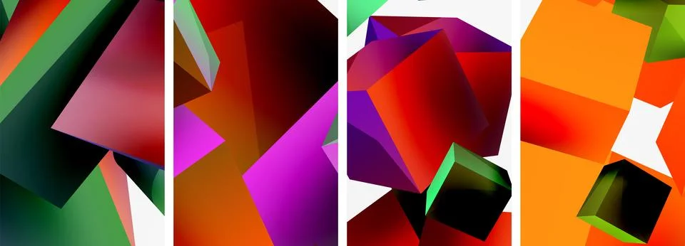 Composition of 3d cubes and other geometric elements background design for Stock Illustration