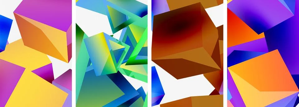 Composition of 3d cubes and other geometric elements background design for Stock Illustration