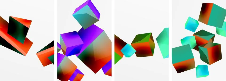 Composition of 3d cubes and other geometric elements background design for Stock Illustration