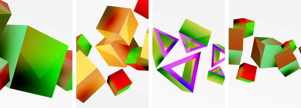 Composition of 3d cubes and other geometric elements background design for Illustrazione stock