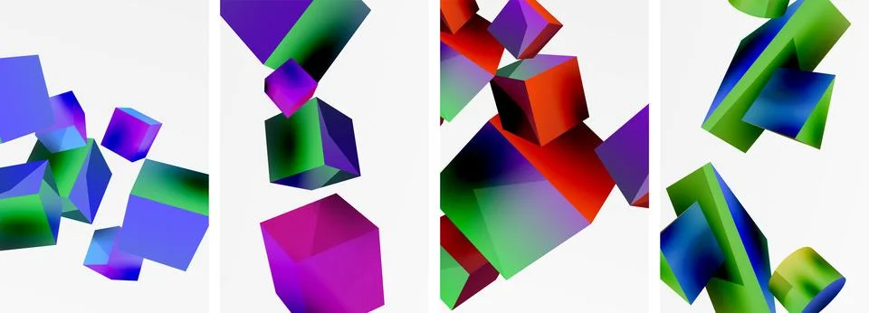 Composition of 3d cubes and other geometric elements background design for Illustrazione stock