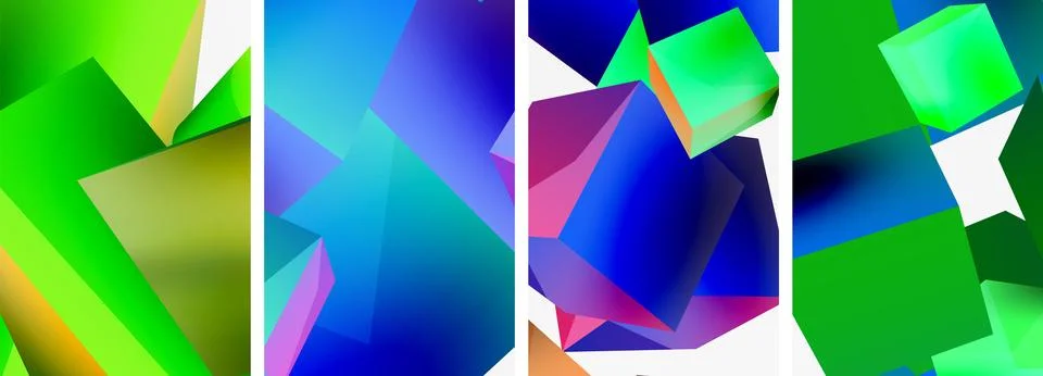 Composition of 3d cubes and other geometric elements background design for Stock Illustration