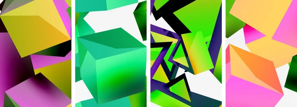 Composition of 3d cubes and other geometric elements background design for 스톡 일러스트