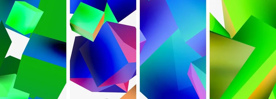 Composition of 3d cubes and other geometric elements background design for Stock Illustration