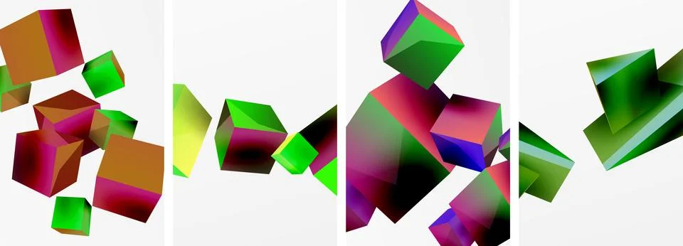 Composition of 3d cubes and other geometric elements background design for Stock Illustration