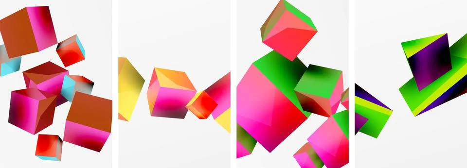Composition of 3d cubes and other geometric elements background design for Stock Illustration