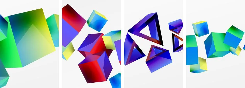 Composition of 3d cubes and other geometric elements background design for Illustrazione stock