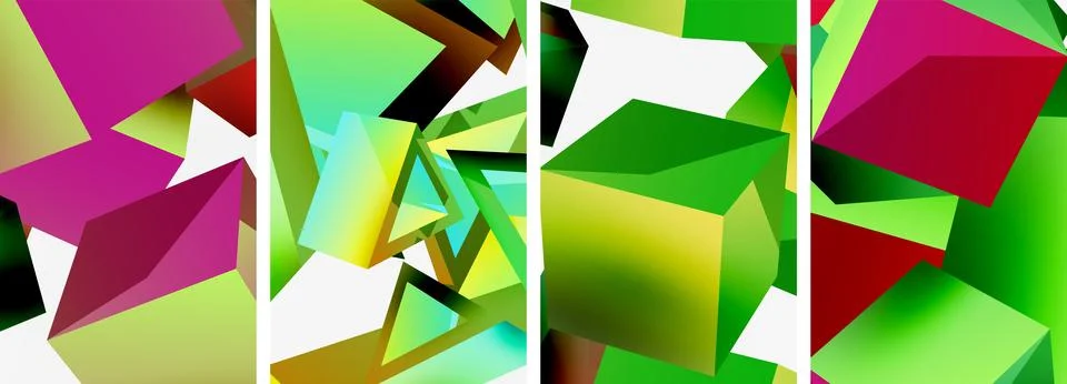 Composition of 3d cubes and other geometric elements background design for Stock Illustration