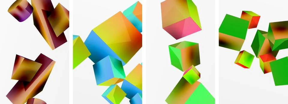 Composition of 3d cubes and other geometric elements background design for Illustrazione stock