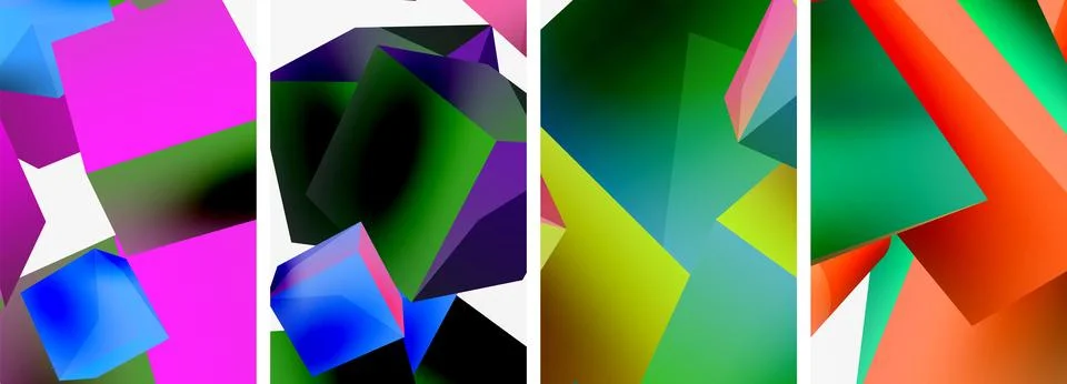 Composition of 3d cubes and other geometric elements background design for Stock Illustration