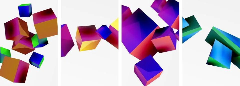 Composition of 3d cubes and other geometric elements background design for Illustrazione stock