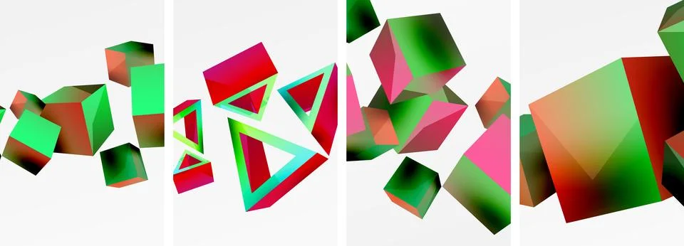 Composition of 3d cubes and other geometric elements background design for Stock Illustration