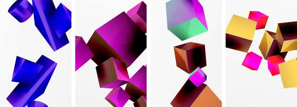 Composition of 3d cubes and other geometric elements background design for 스톡 일러스트