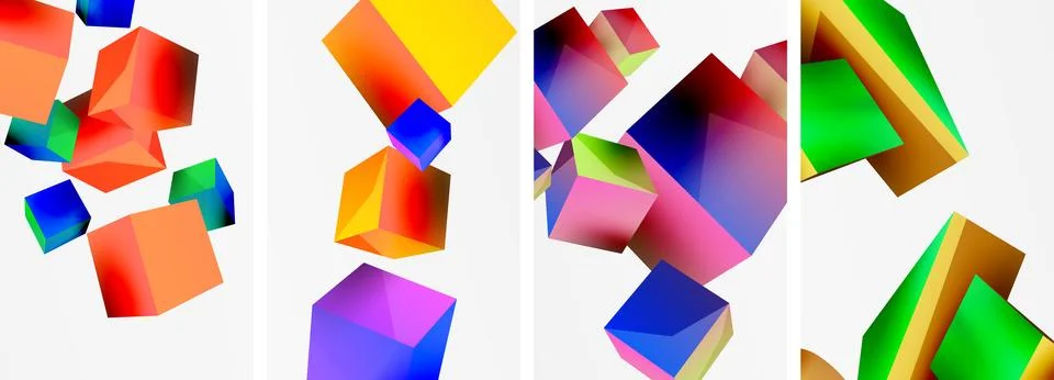 Composition of 3d cubes and other geometric elements background design for 库存插图