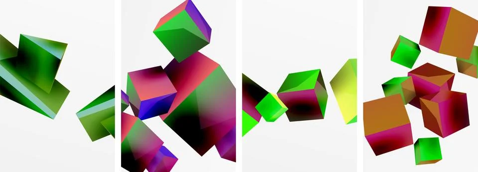 Composition of 3d cubes and other geometric elements background design for Stock Illustration