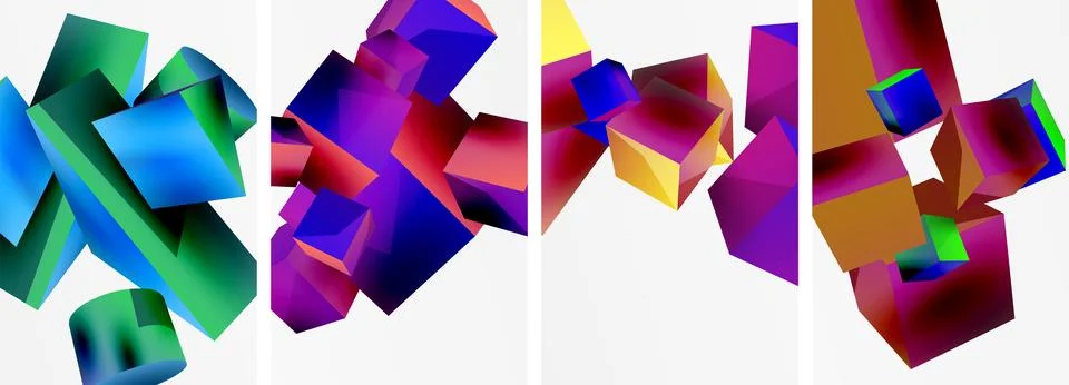 Composition of 3d cubes and other geometric elements background design for 스톡 일러스트