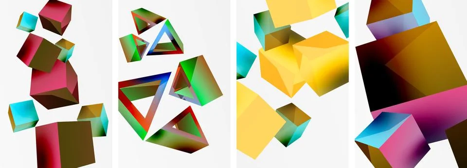 Composition of 3d cubes and other geometric elements background design for Stock Illustration