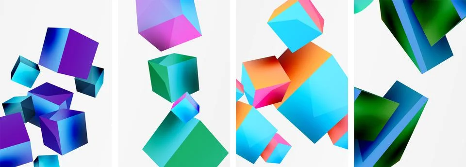 Composition of 3d cubes and other geometric elements background design for Illustrazione stock
